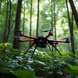the quad robot is sitting in the woods