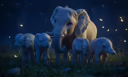 the elephants are all white and they are looking into the camera