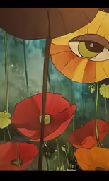 this is a painting of an eye looking over the edge of a flower garden