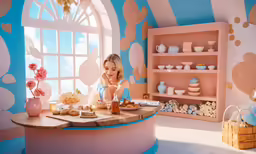 little girl decorating her pink and blue childrens birthday cake