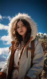 a beautiful woman is standing outside by the tree