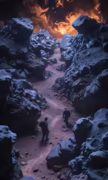 a very big and dark cave with some people in it