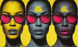 three women with fake sun glasses on their faces