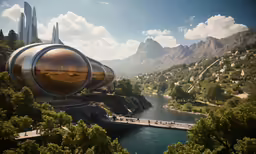 this is a concept artwork that is of a futuristic building in the mountains