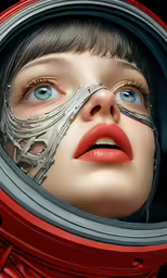 woman in an object looking out from under it
