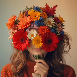 a woman with flowers in her head