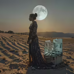 a woman standing in the middle of a field