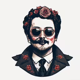 a man with glasses and a beard, wearing flowers,a man with flower decorations and a beard