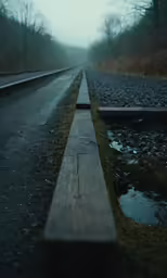 an empty train track with no people sitting on it