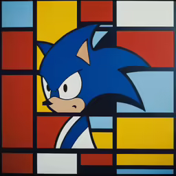 a painting of sonic the hedgehog, in blue and red