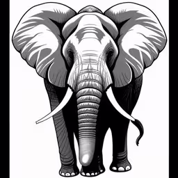 an elephant in a black and white frame,an elephant is shown on a white background