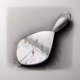 a mirror showing people standing inside