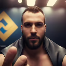 a very hot looking man showing the finger sign