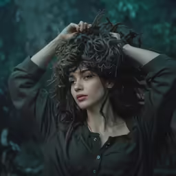 a woman holding her head up with her hands