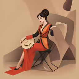 a woman sitting on top of a chair with her legs crossed