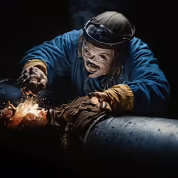 a woman weldging steel with a lit flame in her hands