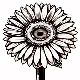 an illustration of a sunflower in the middle of the day,a drawing of a flower with the eyes in the middle,a drawing of a sunflower on a pole,a drawing of a flower on the stem,a large sunflower sitting in the center of a white wall