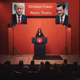 a person standing at a podium in front of a crowd