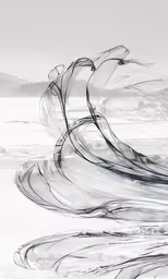 an abstract painting of two wavy lines with blue streaks