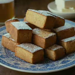 several pieces of square cake sitting on a plate