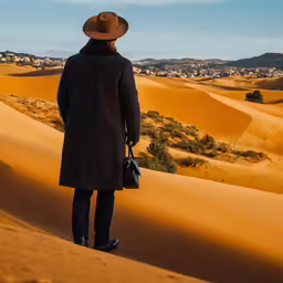 a man in a hat looking at the scenery