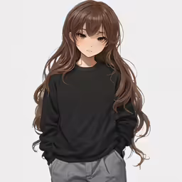a young person with long hair wearing black shirt