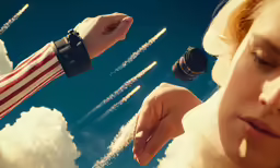 the people are flying their hand toward the rocket that went up in the sky
