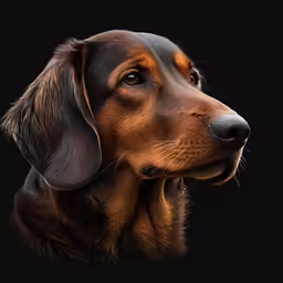 a brown dog with black background looking upward