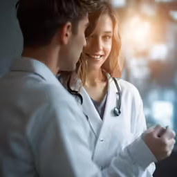 a couple of people in white coats are together
