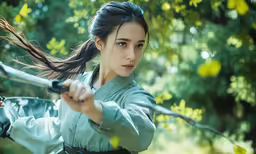 a girl with brown hair holding a stick in her hands