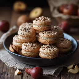 a plate filled with cookies on top of a wooden table