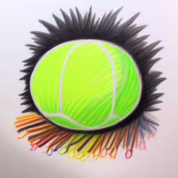 a drawing of a tennis ball with lots of colored pencils