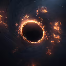 fire swirls from the center of a black hole