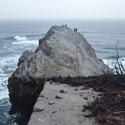 a very long large rock near the ocean