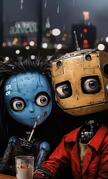 some little robot characters that are sitting on a table