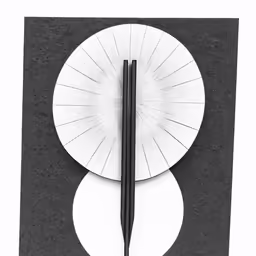 a couple of white plates with black sticks sticking out of it