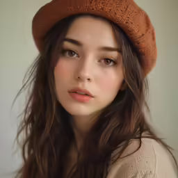 the woman is posing for the camera in a hat
