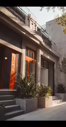 several large gray planters sit on the sidewalk