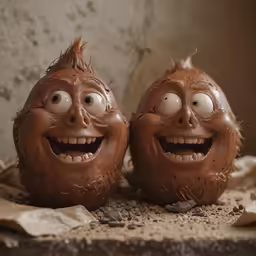 two plastic balls with faces are made to look like they are smiling