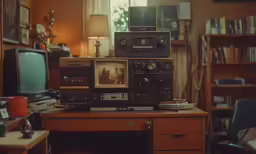 a lot of electronics stacked on top of each other