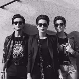 a group of people in sunglasses standing next to each other