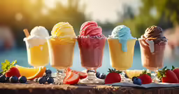 an array of desserts lined up on a table