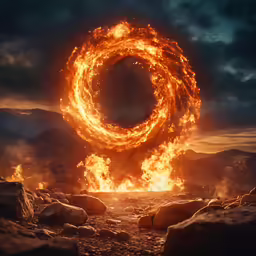 a giant orange circle that is made of fire in the sky