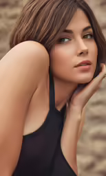 a beautiful woman posing with her hand on her cheek
