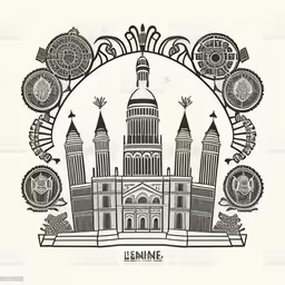 an image of the cathedral of dublin with the name and symbols in english,an intricate architectural drawing of the building with round elements and symbols around it