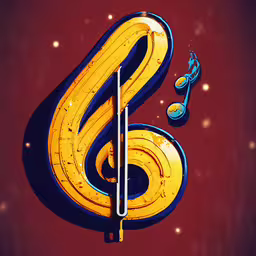 an illustrated musical instrument in the shape of the letter s,an abstract musical note with a music note behind it