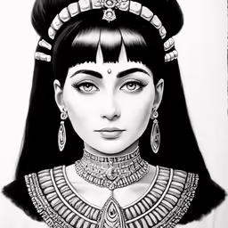 an ancient woman wearing jewellery and head dress