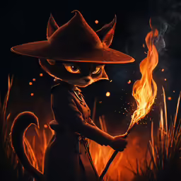 a painting shows an animated cartoon cat holding a broom