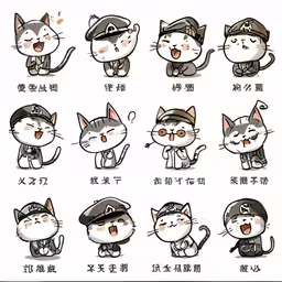 many different cats are depicted in an asian style
