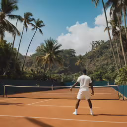 a man holding a tennis racquet on top of a tennis court